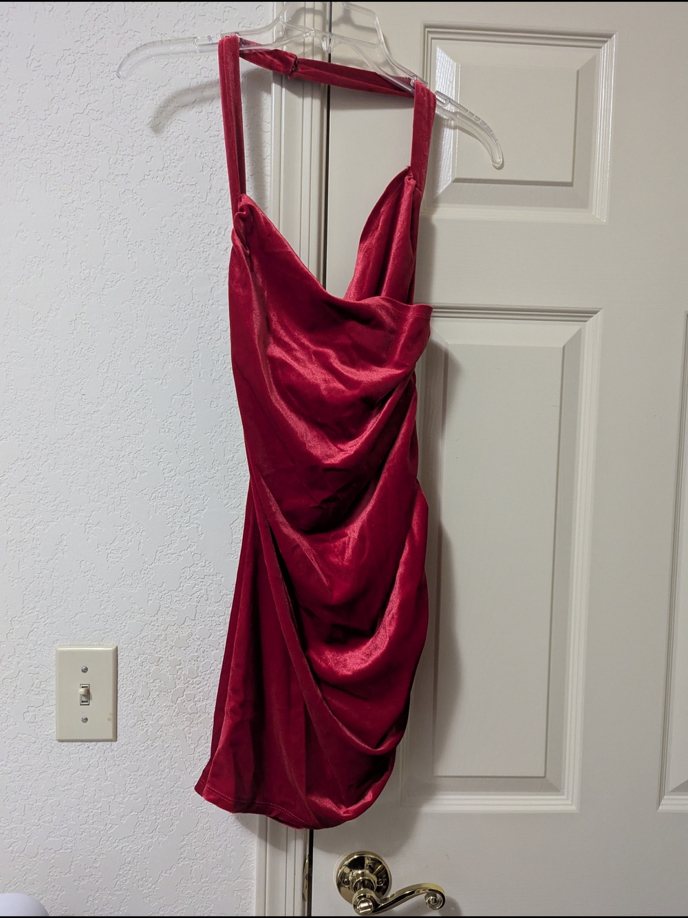 Forever 21 Red Velvet Mini Sweetheart Dress Crisscross Halter Size Large Juniors - Picture 5 of 11